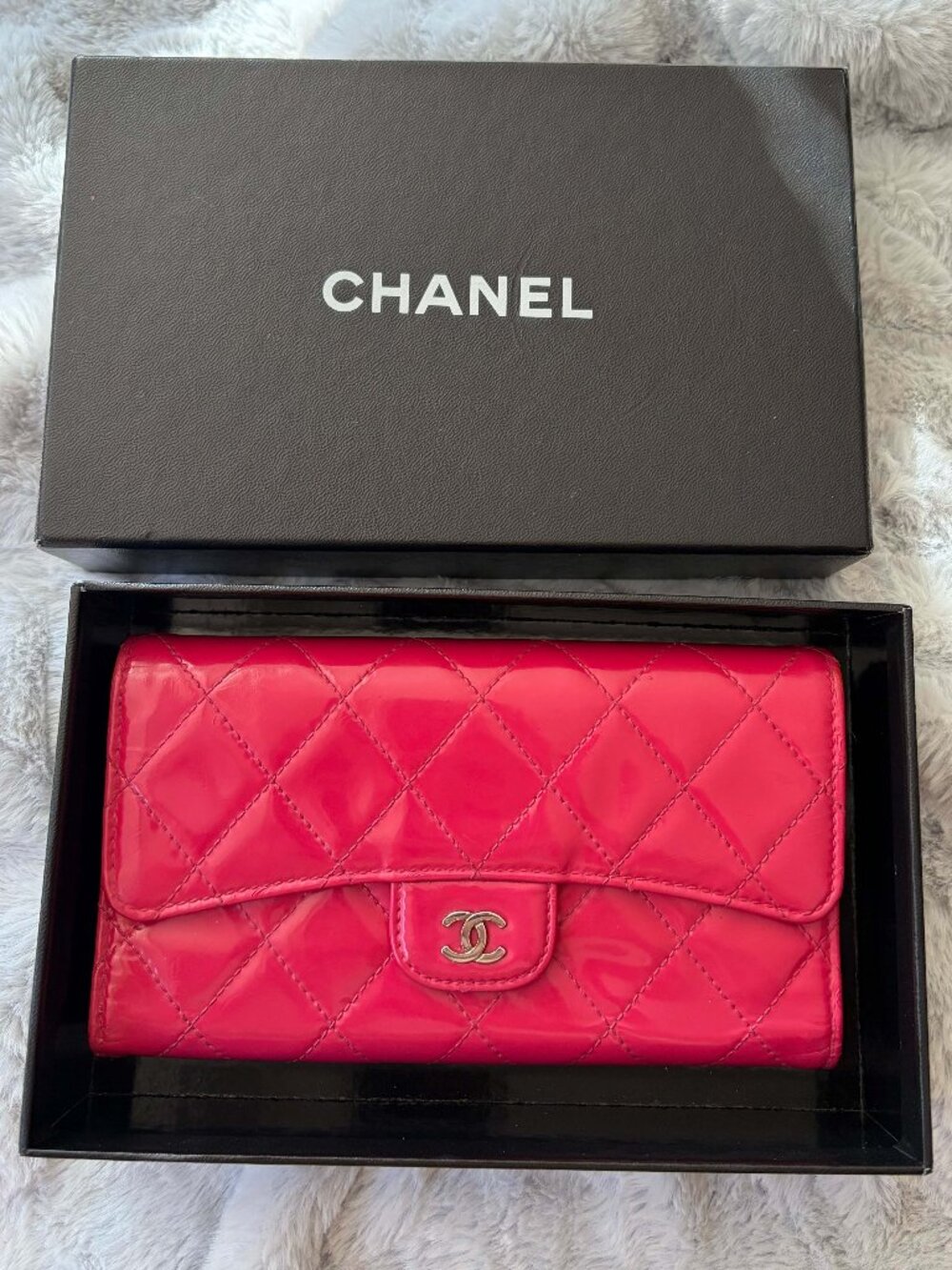 Chanel Pink Patent Leather Classic Flap Wallet
